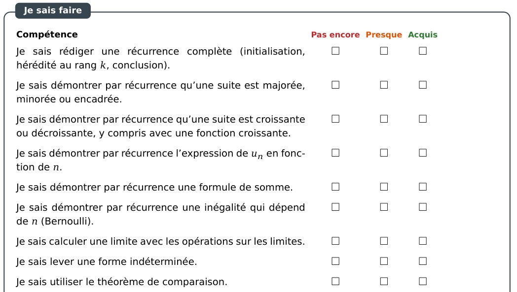 Grille « Je sais faire » : une compétence par ligne, à cocher Pas encore, Presque ou Acquis.